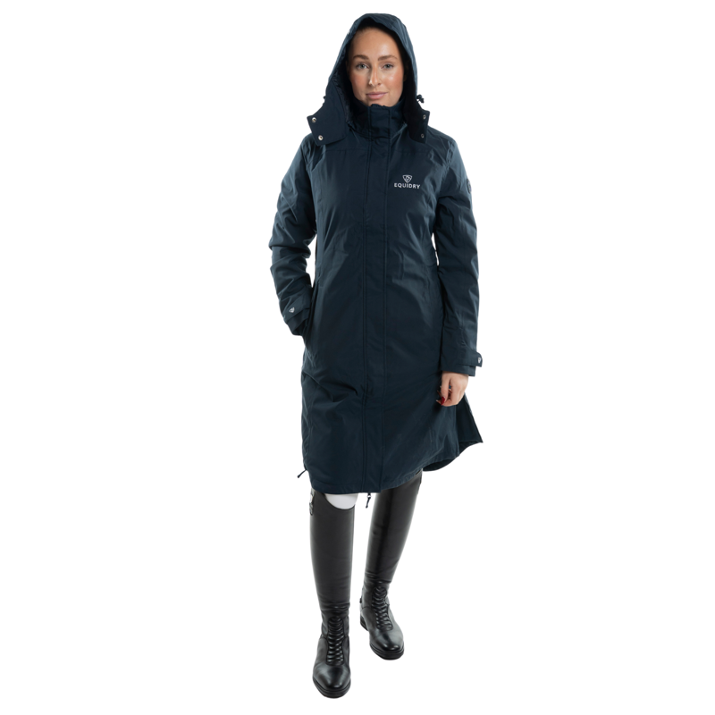 Equidry New Womens Bronte Riding Coat With Removable Hood In Navy-3